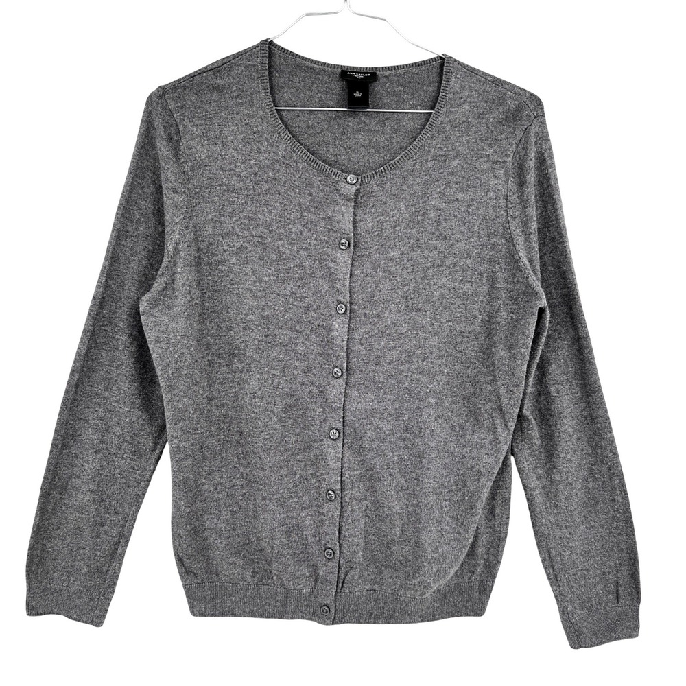 Ann Taylor Womens XL Cardigan Gray Cotton Classic Preppy Quiet Luxury Soft Girl